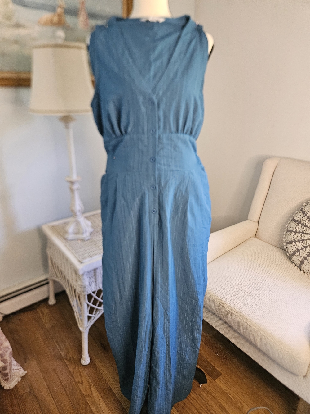 Cupshe Teal Button-Front Sleeveless Jumpsuit